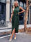 Fashion casual half high neck solid color tied waist sleeveless dress