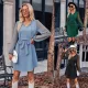 Fashionable solid color V-neck patchwork waist tied dress