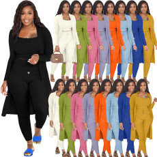 Fashionable women's suspender long cape pit stripe solid color 3-piece set