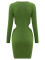 Fashionable solid color long sleeved knitted V-neck dress