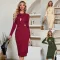 Fashionable casual solid color waist cut out dress