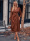 Fashion casual V-neck solid color waist tied long sleeved dress