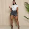 Cross border stretch denim shorts with fake two trendy pieces