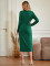 Fashionable casual solid color V-neck waistband long sleeved dress