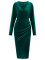 Fashionable V-neck solid color waistband velvet dress