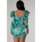 Fashionable printed bubble sleeve wrap chest and buttocks dress