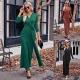 Fashion V-neck Solid Twisted Waist Long Sleeve Dress