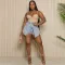 Cross border stretch denim shorts with fake two trendy pieces