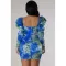 Fashionable printed bubble sleeve wrap chest and buttocks dress
