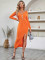 Fashion casual V-neck hollowed out long sleeved slit dress