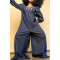 Featured metal loops for denim inspired jumpsuits