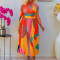 Stylish oversized pleated printed contrasting color set