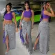 Fashionable denim long skirt with slit pockets