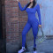 Solid color long sleeved tank top jumpsuit with threaded square neck, open back and buttocks, slim fitting sports jumpsuit