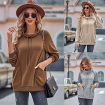 Fashionable solid color high neck patchwork loose fitting sweater