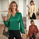 Fashion T-shirt Loose V-neck Long Sleeve Top