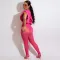 Sexy Hooded Zipper Top Polyester Mesh Pants Set