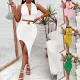 Casual and fashionable solid color neck hanging sexy set