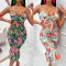 Fashionable printed buttocks cut out suspender dress
