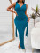 Fashionable V-neck solid color waistband sleeveless hip wrap dress