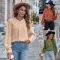 Fashion round neck patchwork single breasted shirt