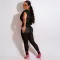 Sexy Hooded Zipper Top Polyester Mesh Pants Set