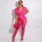 Sexy Hooded Zipper Top Polyester Mesh Pants Set