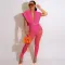 Sexy Hooded Zipper Top Polyester Mesh Pants Set