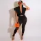 Sexy Hooded Zipper Top Polyester Mesh Pants Set