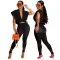 Sexy Hooded Zipper Top Polyester Mesh Pants Set