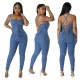 Fashion Tight Backless Bandage Chicken Eyes denim jumpsuit