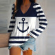 Fashion Large Printed V-Neck Striped Long Sleeve T-shirt