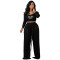 Printed knitted lace up wide leg women's two-piece set