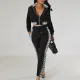 Fashion open navel top patchwork pants two-piece set