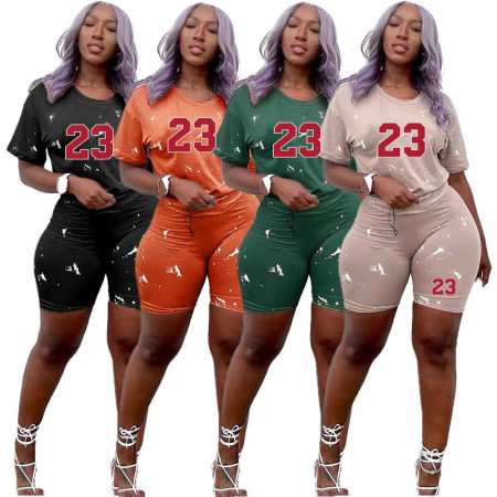 Round neck summer fashion casual sports two-piece set