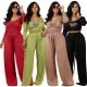 Printed knitted lace up wide leg women's two-piece set