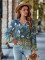 Fashion printed V-neck loose fitting hot selling long sleeved top