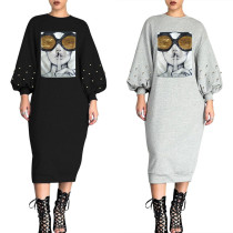 Hot selling bubble sleeve studded sequin dress