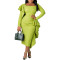 Solid square neckline pleated long sleeved dress