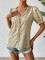 Casual lace V-neck gilded slim fitting short sleeved top