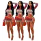 Fashionable printed open belly button pleated sexy half skirt set