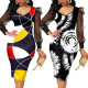 Sexy and fashionable printed small V-neck mesh dress