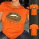 Fashion Lip Leopard Print Short Sleeve T-shirt