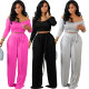 Fashion autumn solid color off shoulder long sleeved wide leg pants two-piece set