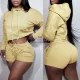 Fashion Long Sleeve Sweater Hooded Short Set