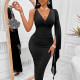 Fashion V-neck Solid Sleeveless Women's Evening Dress