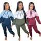 Printed new casual patchwork hood two-piece set