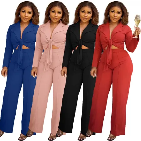 Fashion Suit Long Sleeve Lace Top and Pants Two Piece Set