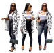 Casual oversized printed suit collar round neck mid length jacket