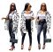 Casual oversized printed suit collar round neck mid length jacket